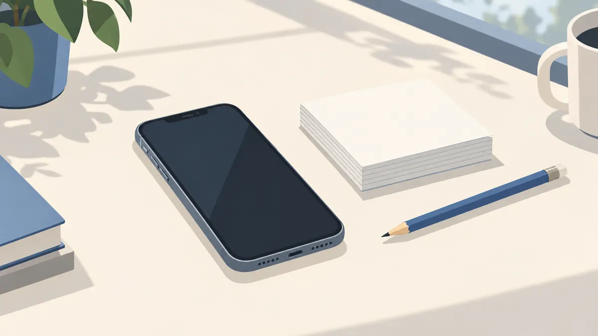 A phone and a short stack of cards on a desk, for a translation glossary